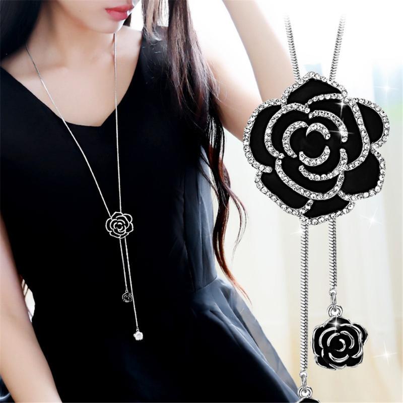 

Pendant Necklaces Elegant Long Tassel Flower Rose Crystal Pendants & For Women Geometric Maxi Rhombus Sweater Chain Necklace A528