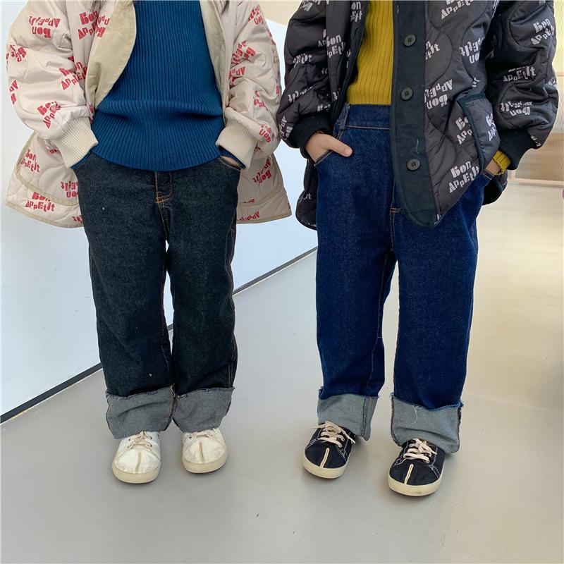 

Jeans Children's 2021 Winter Boys' And Girls' Pants Korean Plush Thickened, Black
