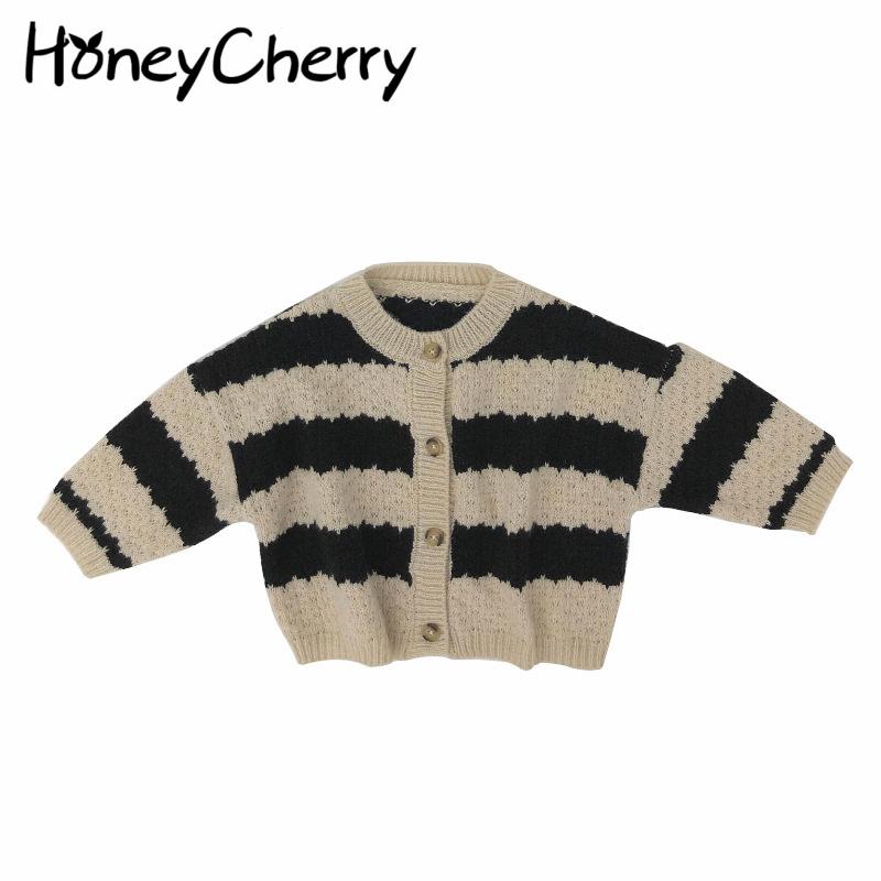 

Cardigan HoneyCherry Autumn Black And White Striped Sweater Boys Girls, Blue