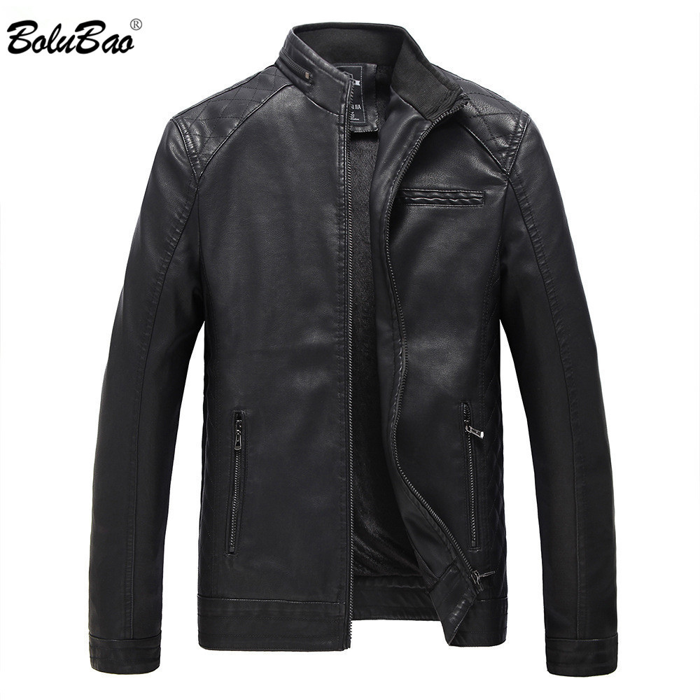 

BOLUBAO Brand Men Leather Suede Jackets Autumn Winter Men PU Leather Jackets Clothing Male Casual Leather Jackets Coats 210518, Black