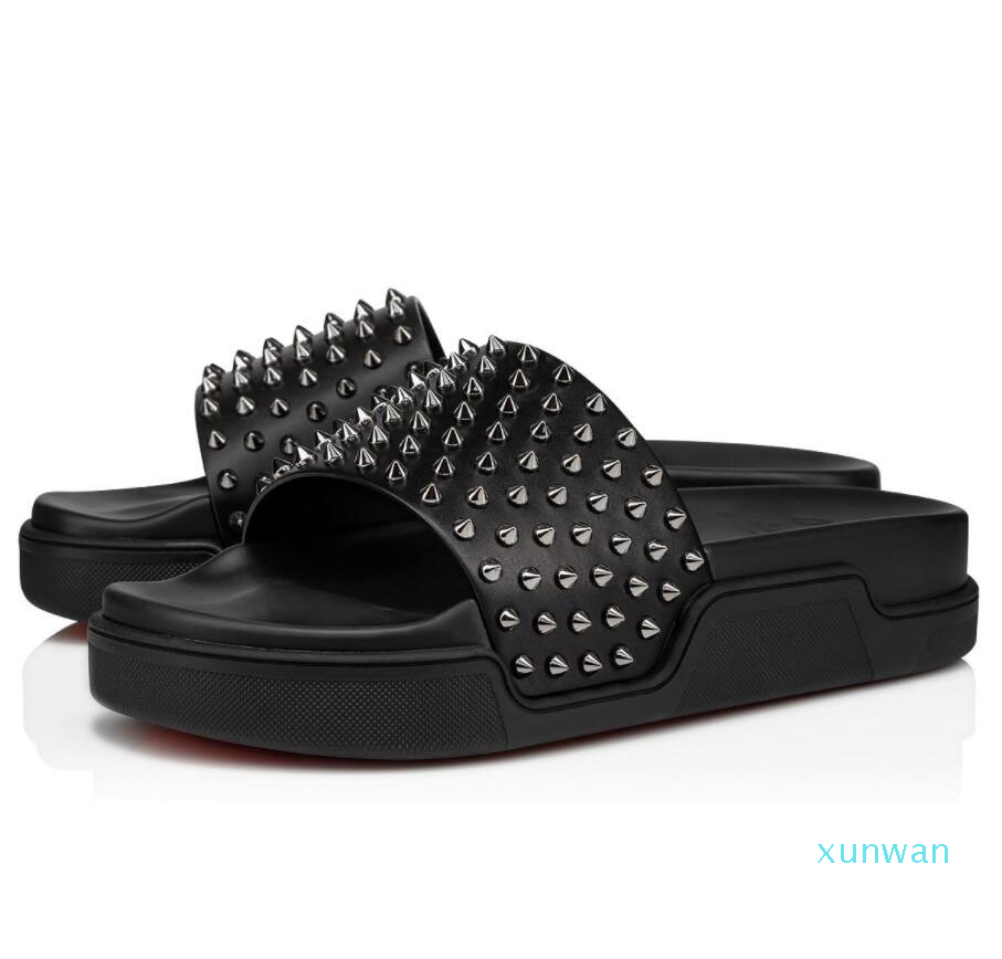 

Perfect Designer Men Season Slides Sandals Summer Red Bottom Pool Fun Slipper Flat Beach Sandal Boy Spikes Flip Flops Walking Shoes EU38-47