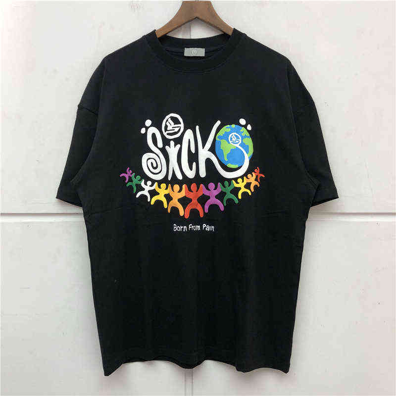 

2022ss Summer Style Tops Tee Puff Print Sicko Globe T shirt Heavy Fabric T-shirt Men Women Best Quality Tees AA220308