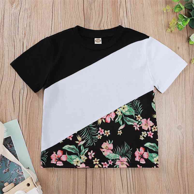 

Summer Children Casual Cotton Short Sleeve O Neck Patchwork Print Floral Baby Girl Or Boys T-shirt 3-10T 210629, Black