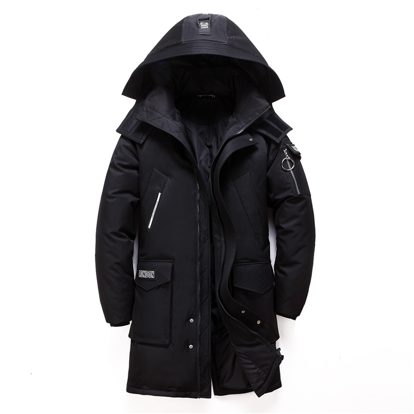 

Winter Men's Long White Duck Down Jacket Fashion Hooded Thick Warm Coat Male Big Red Blue Black Brand Clothes 211204