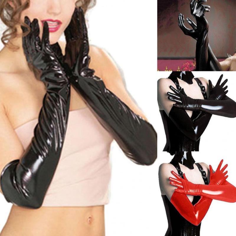 

1Pair Gloves Sexy Full Finger Plastic Women Cosplay Long For Party Five Fingers, Blue;gray