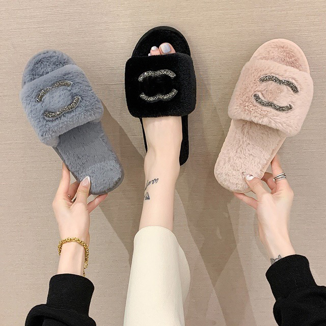 

2022 High quality Womens Slippers Ladies wool Slides Winter fur Fluffy Furry Warm letters Sandals Comfortable Fuzzy Girl Flip Flop Slipper, Red