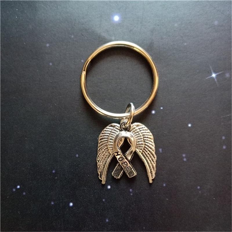 

Keychains Angel Wing Keychain Hope Cancer Awareness Jewelry Ribbon Charm Pendant Religious
