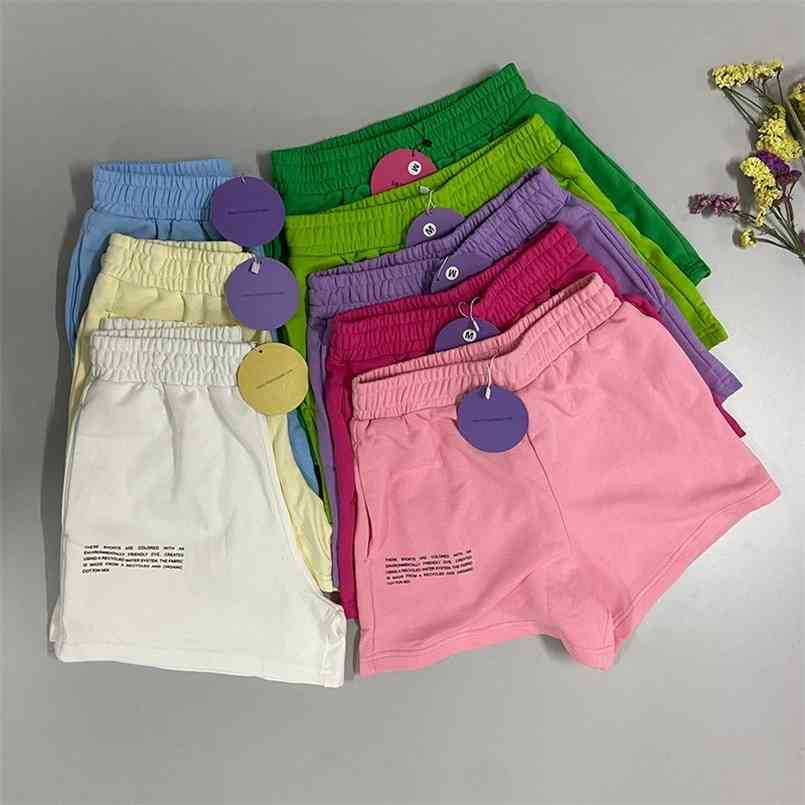 

Summer Solid Baggy Sports Shorts For Men Letter Print Elastic Waist Drawstring Joggers 100% Cotton Couple Casual Streetwear 210721, Pink
