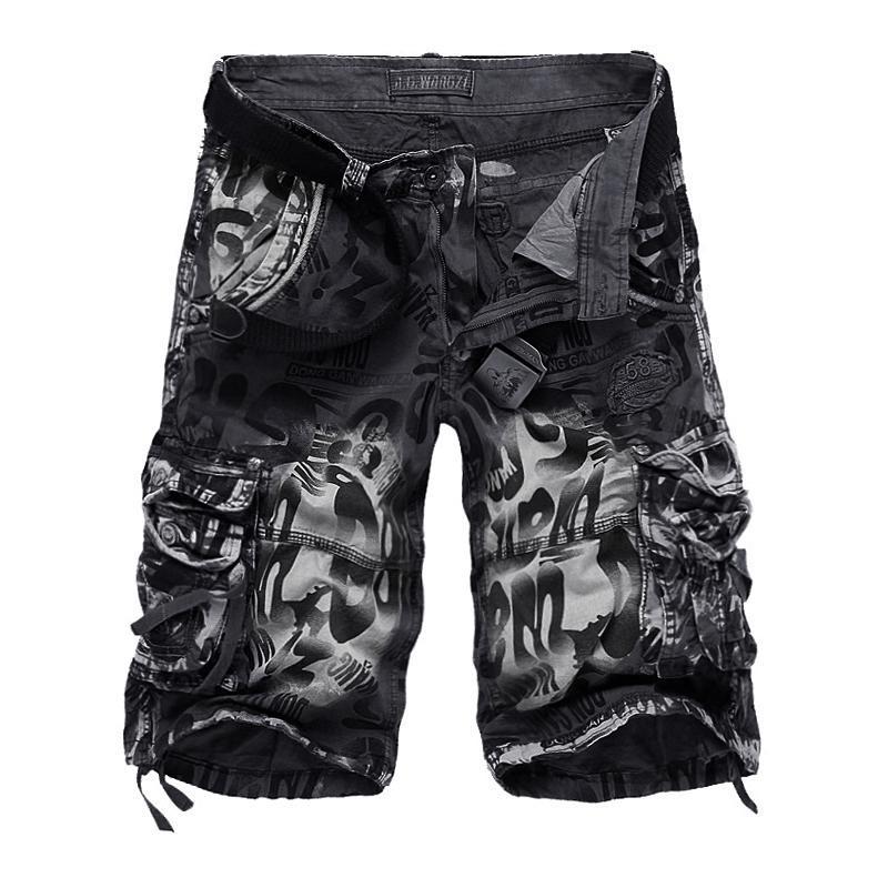 

Men's Shorts 2021 Summer Large Size 29-42 Loose For Men's Cargo Beach Shorts Army Camouflage Short Trouers, No belt solid black