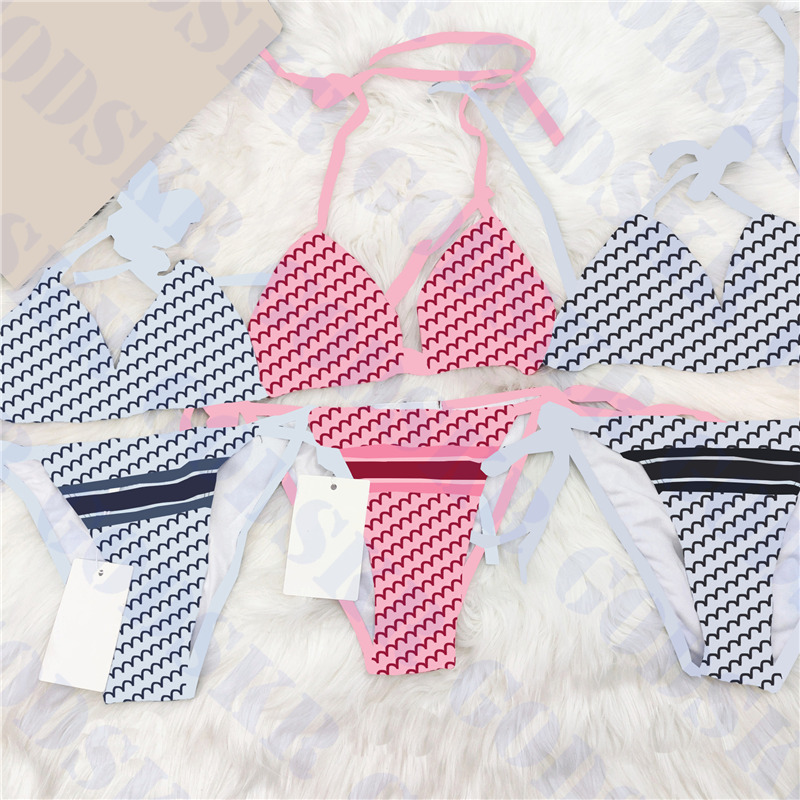 

Letter Bikini Womens Swimsuit Suit Textile Print Ladies Swimwear Bikinis Set Summer Travel Girl Swimsuits Three Colors, Please contact me real picture