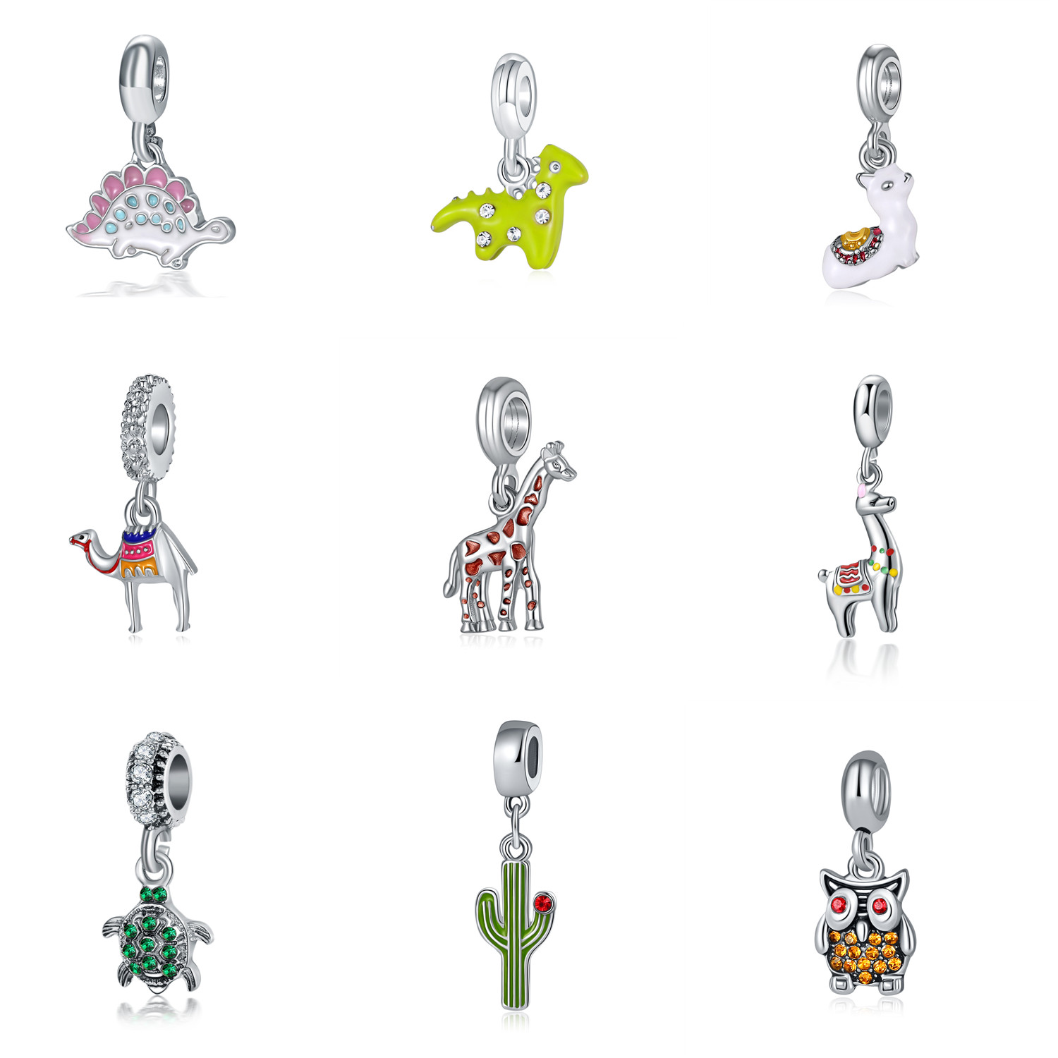 

Animal Series Dinosaur Camel Owl Pendant Fit Original Pandora Charms Women Silver 925 Bracelets DIY Beads Accessories