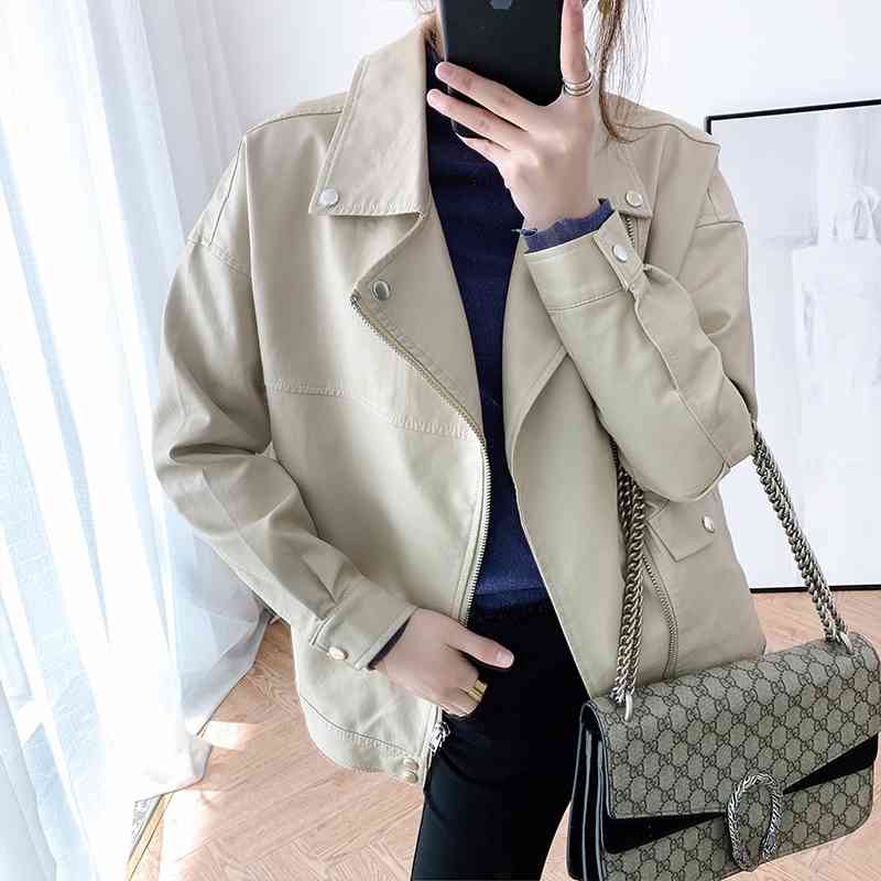 

Women Streetwear Leather Jacket Spring Autumn Loose Korean Faux Coat Ladies Green Biker Moto Zipper Pvc Outwear 210602