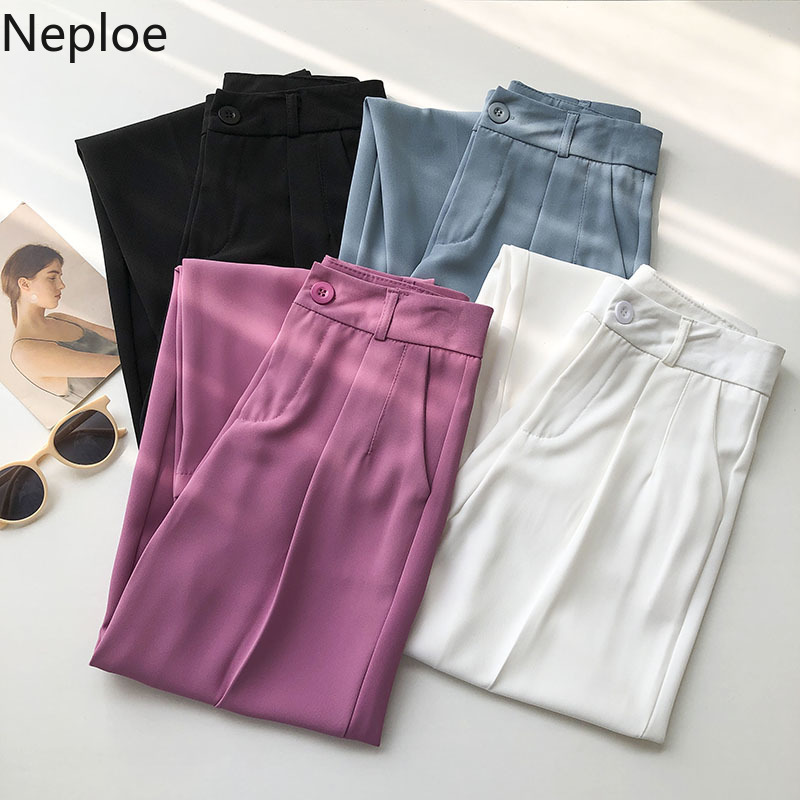 Neploe Straight Wide Leg Pant Women Summer High Waist Slim Pantalon Korean Fashion New Bottoms Loose Temperament Trousers 4i307 210422