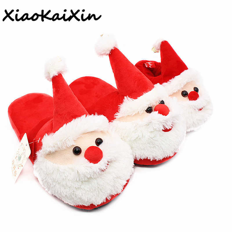 

XiaoKaiXin Winter Cartoon Indoor Warm Plush Santa Slippers Women/Men/Children's Christmas Style Home Slipper Fit Christmas gifts H0827, Red and white