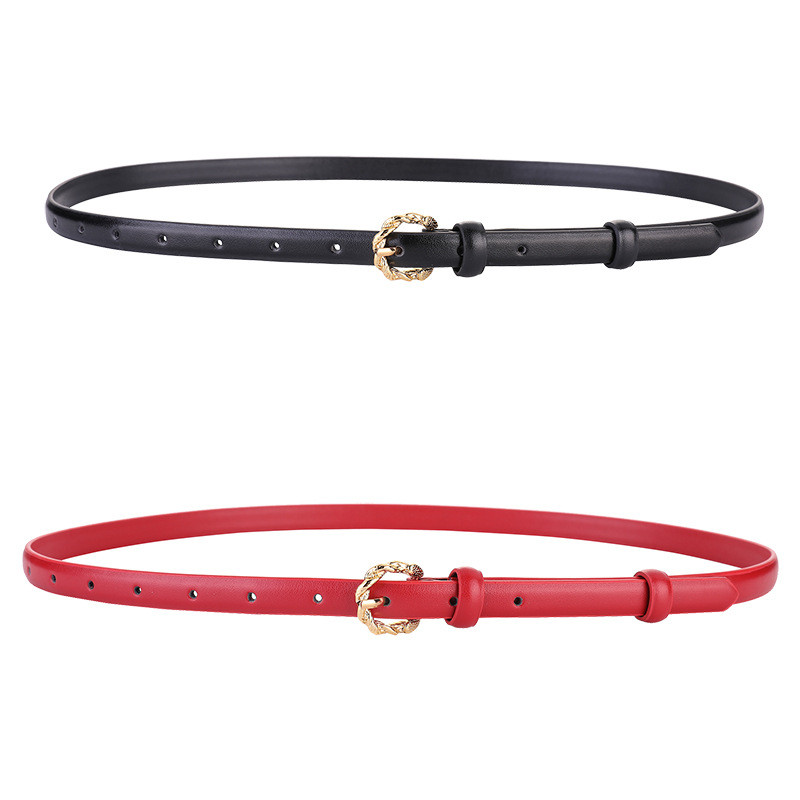

Leisure Buckle Leather Thin Belt Double Side Cowhide Belts Decoration With Dress Pants For Women Sports Travel, As pic