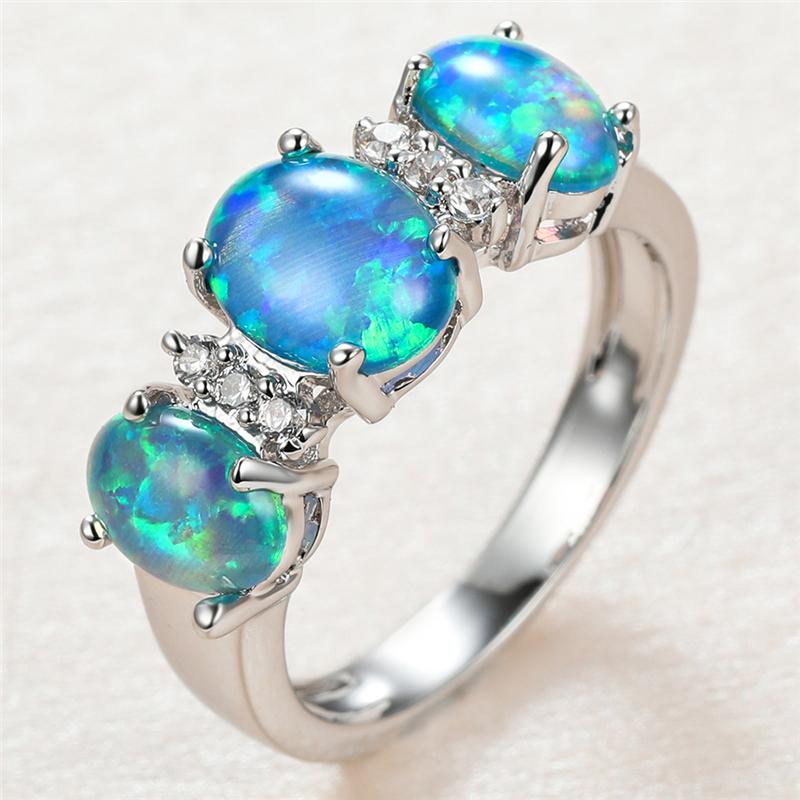 Wedding Rings Blue Fire Opal Ring Oval Three Stone For Women Simple Fashion Jewelry Vintage Silver Color Promise-image-711431816