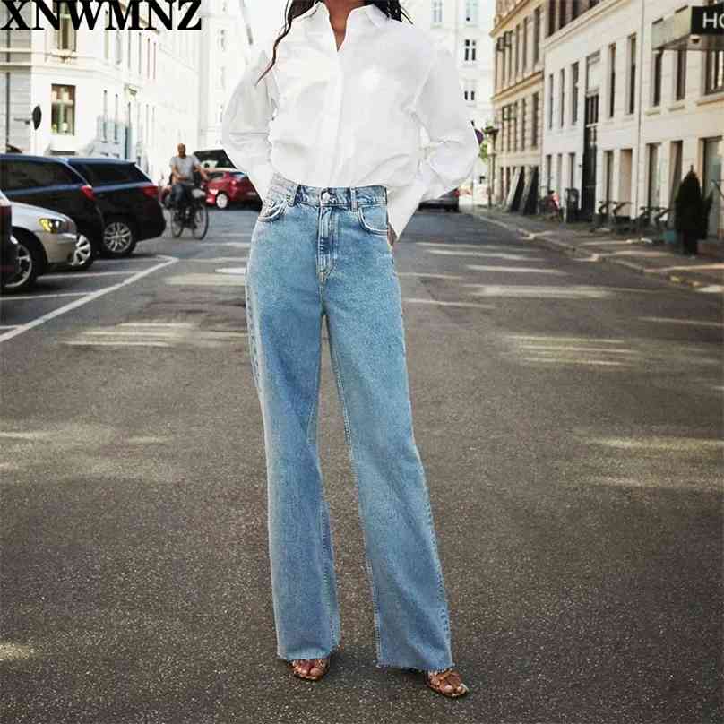 

High quality fashion women high waist overlength jeans pants trousers pockets zipper female denim 210520, Blue