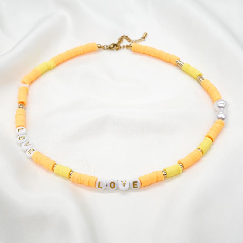 

Chokers Go2BoHo Yellow Heishi Necklace Shell Star Imitation Pearl Love Letter Polymer Clay Choker Necklaces For Women Holiday Jewelry