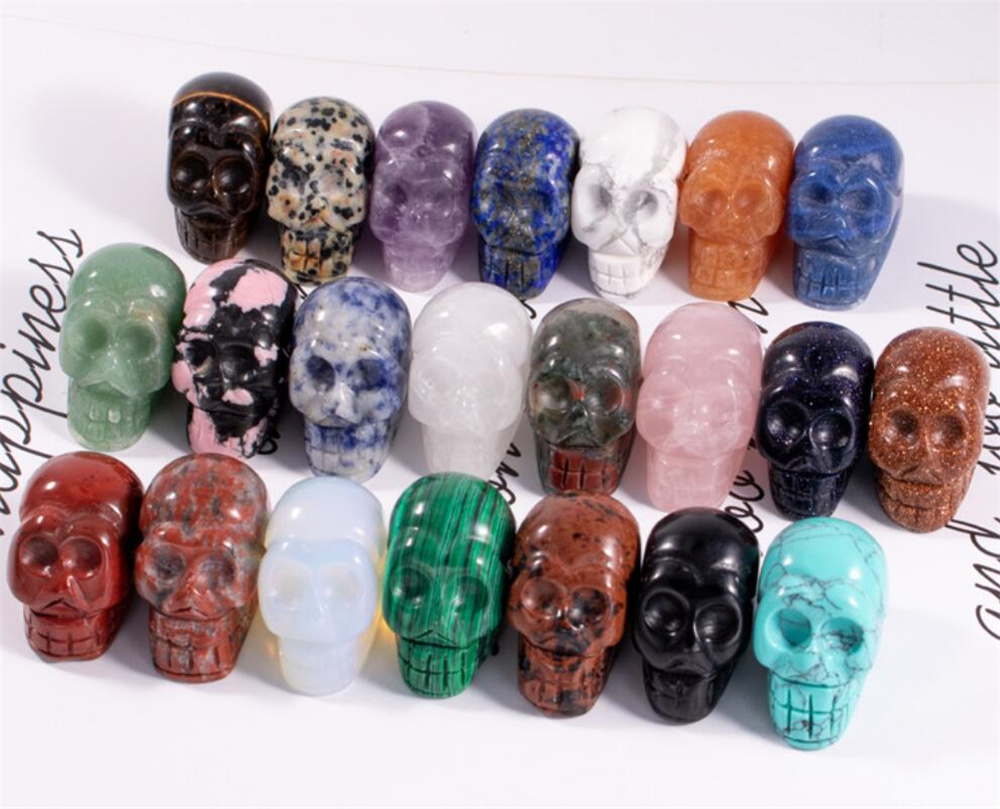 

Party Decoration 1 Inch Crystal quarze Skull Sculpture Hand Carved Gemstone Statue Figurine Collectible Healing Reiki Halloween XB1