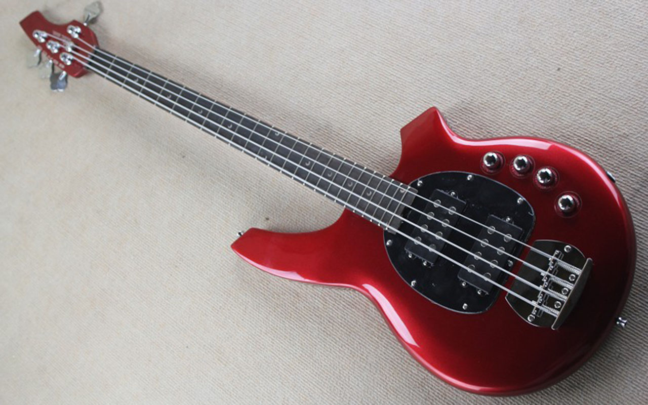 

4 four-string electric bass metal red body active circuit