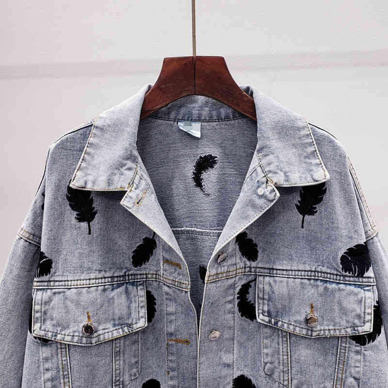 

women's jackets female feather-embroidered jean jacket, spring bomber jacket chic for women jrsa, Black;brown