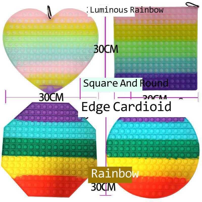 

30CM Giant Fidget Rainbow Push Pop Bubbles Popper Glow in the Dark Sensory Poo-its Super Mega Jumbo Big Size Finger Puzzle Square Hear Octagon Circle Butterfly LY6804