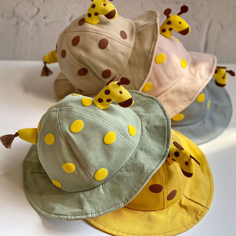 

children's hat epidemic droplet Fisherman's boys and girls giraffe basin baby sun, Yellow