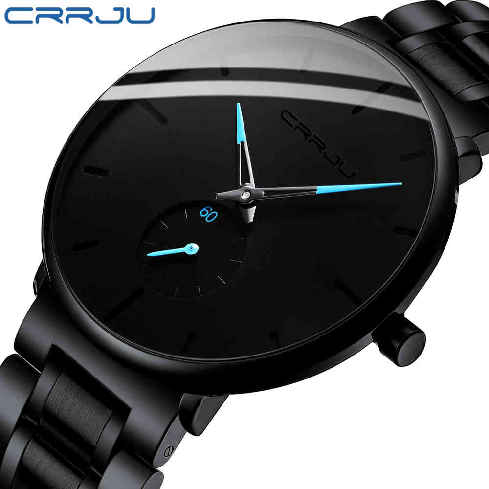 

Mens Watches CRRJU Stainless Steel Men's Wrist Watch Casual Luxury Waterproof Sport Watch for Men Quartz Watch Relogio Masculino 210517, Black blue