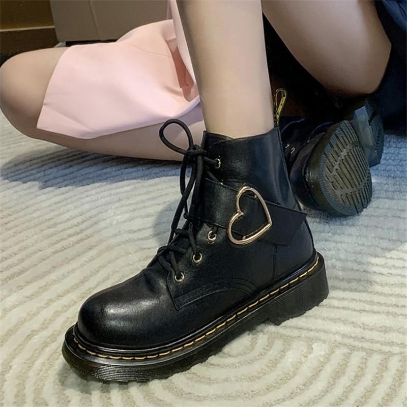Boots pxelena jk coeur en forme de boucle en cuir authentique militaire punk gothique femmes chaussures de moto 2021