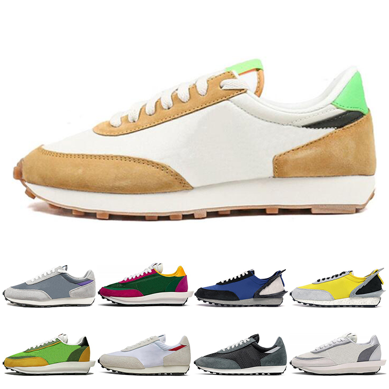 

Fashion waffle running shoes men's women's white nylon gray pine green gusto college blue sneakers, size 3645, Black white