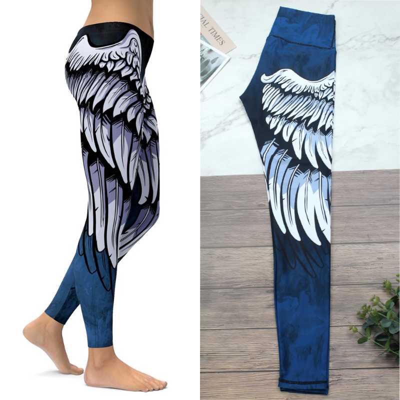 

Yoga Outfit Fallen Angel Wings Women's High Waist Pants Breathable And Elastic Fitness Sports Workout Leggings Mujer S~XXL