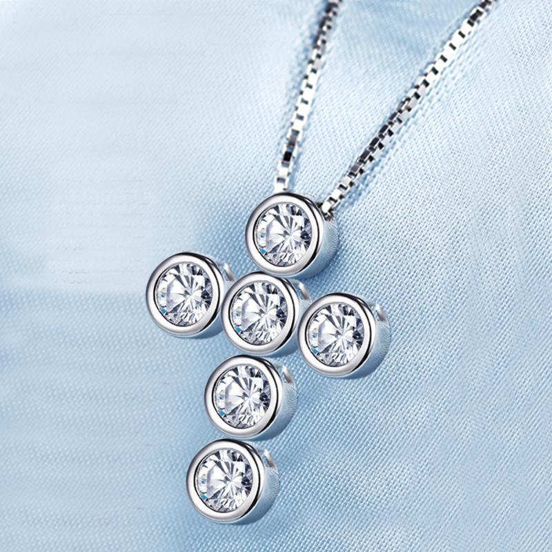 

Pendant Necklaces Cross Copper Material Setting + Round CZ Stones Necklace With 22inch Box Chain For Men Women Hip Hop Jewelry