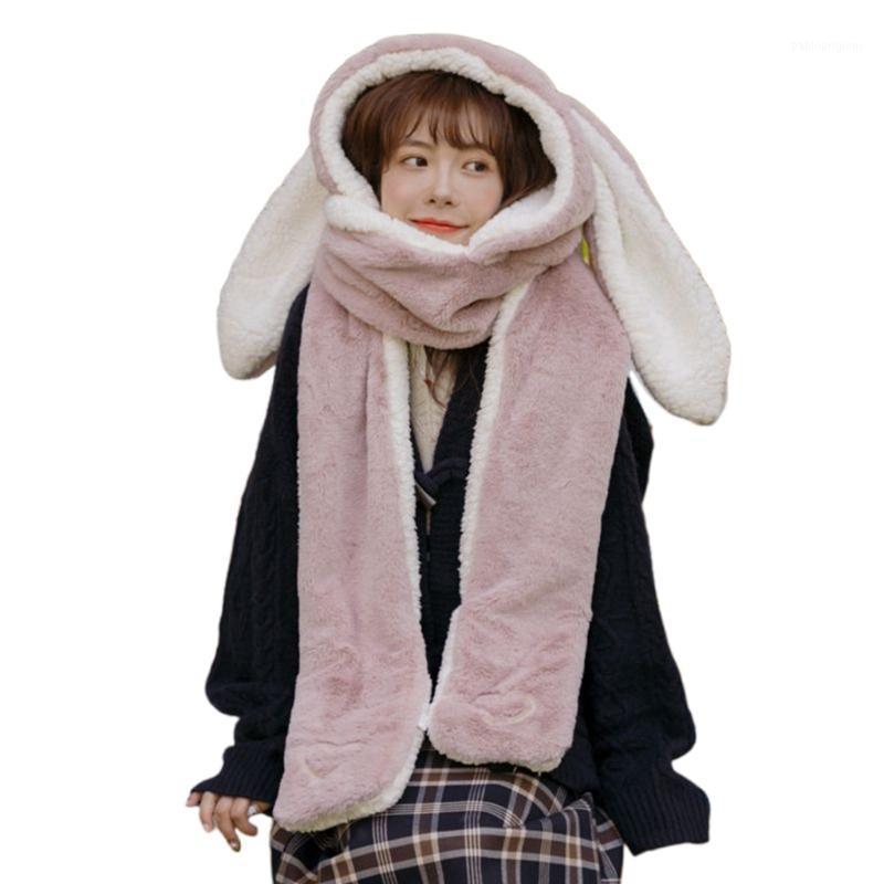 

Berets Kawaii Ear Hat Faux Fur Multi-functional Super Soft Scarf With Pockets Gloves Girl Windproof, Blue