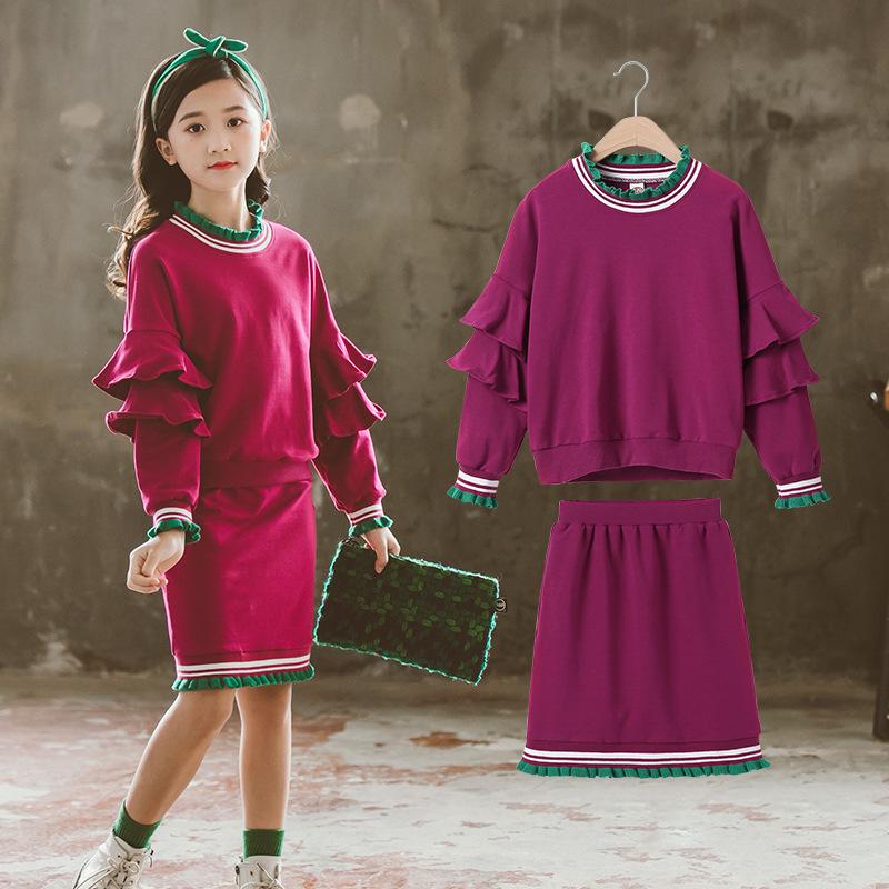 

Clothing Sets 2022 Winter Teenager Kids Girl Retro Clothes Sweater Hoodie Flounce Sleeve + Sexy Sheath Skirt Vestido Thick 7 8 9 10 11 12 Ye, Army green