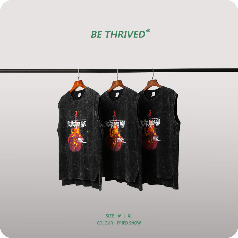 

be men's wear | 2021 summer heavy industry used burning printing vt high street style xiaozhongchao brand svels tee, Gray