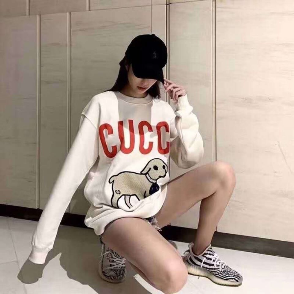 

2021 spring and autumn new g-letter embroidered sheep Cotton Terry sweater, White;black