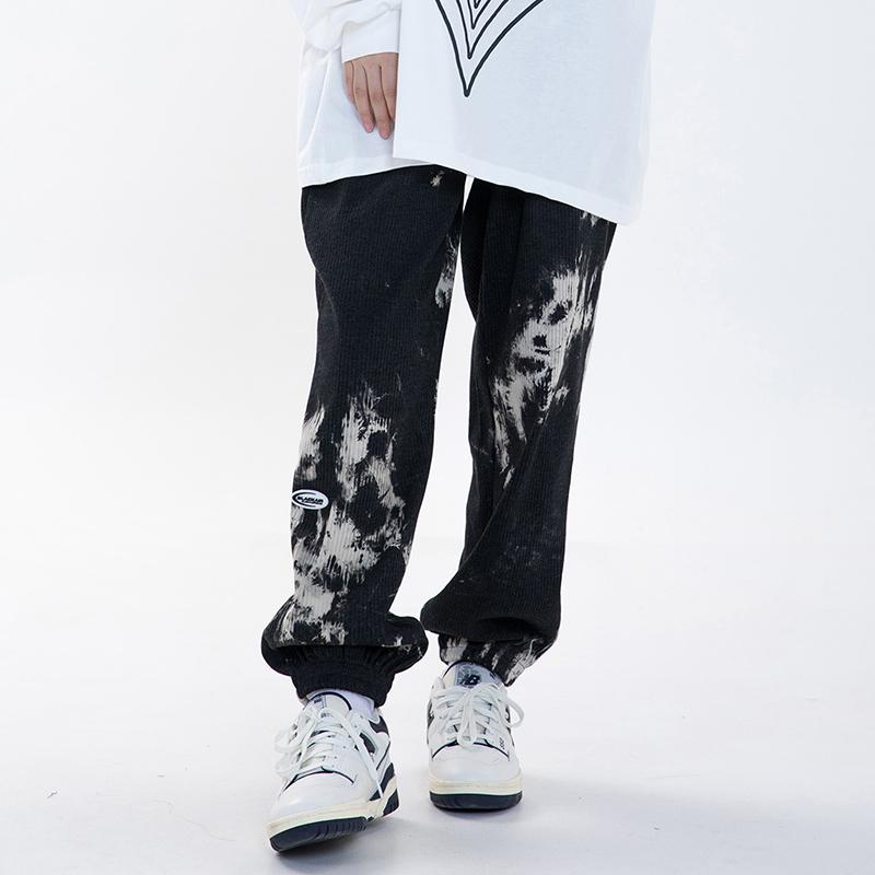 

Men's Pants High Street Tie Dye Drawstring Straight Casual Trousers Men And Women Oversize Harajuku Loose Track Hip Hop Baggy, Black