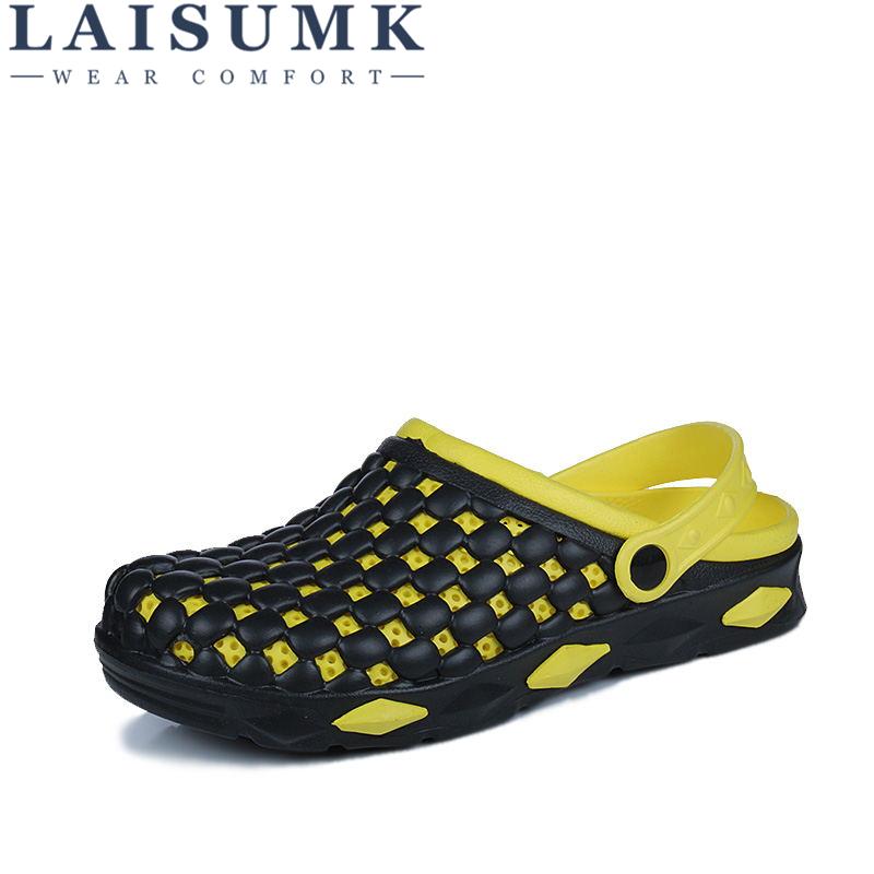 

Slippers LAISUMK Men EVA Breathable Mules Leisure Style Non-slip Summer Fashion Beach Hole Shoes Outdoor Casual Flats, Black