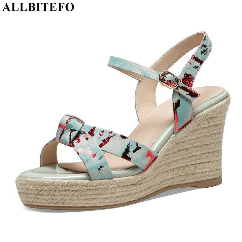 

ALLBITEFO Wedges Heel Open Toe Sandals Real Genuine Leather Summer Women Heels Sandals Fashion Casual Platform Sandals For Girls 210611, As picture
