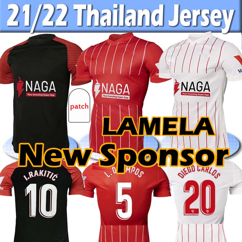 

LAMELA Sevilla New sponsor soccer jerseys 21/22 PAPU GOMEZ I.RAKITIC .OCAMPOS DE JONG J.NAVAS Y.EN-NESYRI J.KOUNDE SUSO MUNIR jersey 2021 2022 hombres football shirts, 21 22 3rd patch