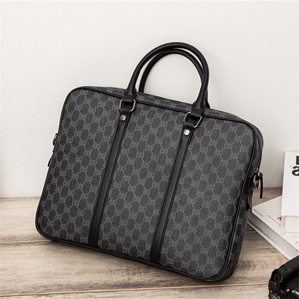 

Factory wholesale men bag business horizontal leather mens handbag classic printed businesses briefcase street trend Joker plaid shoulder bags, Black3