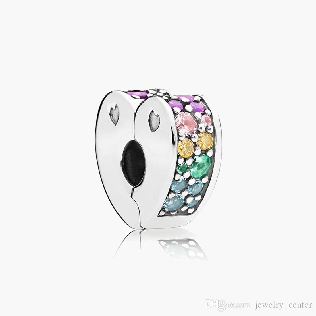

Fine jewelry Authentic 925 Sterling Silver Bead Fit Pandora Charm BraceletsMulti-Colored Arc of Love Clip Crystals Bracelet Safety Chain Pen, Bronze;silver
