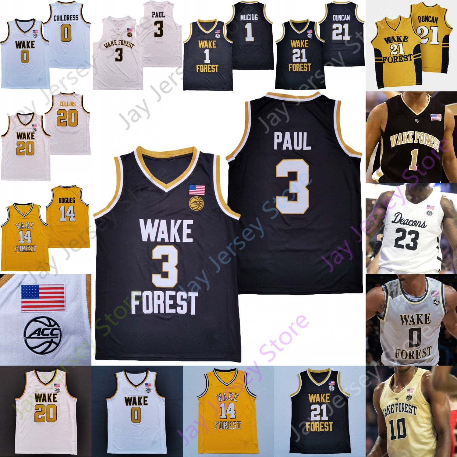 

Wake Forest Demon Deacons Basketball Jersey NCAA College Mucius Paul Alondes Williams Daivien Williamson Cameron Hildreth Jake LaRavia Khadim Sy, Yellow ii
