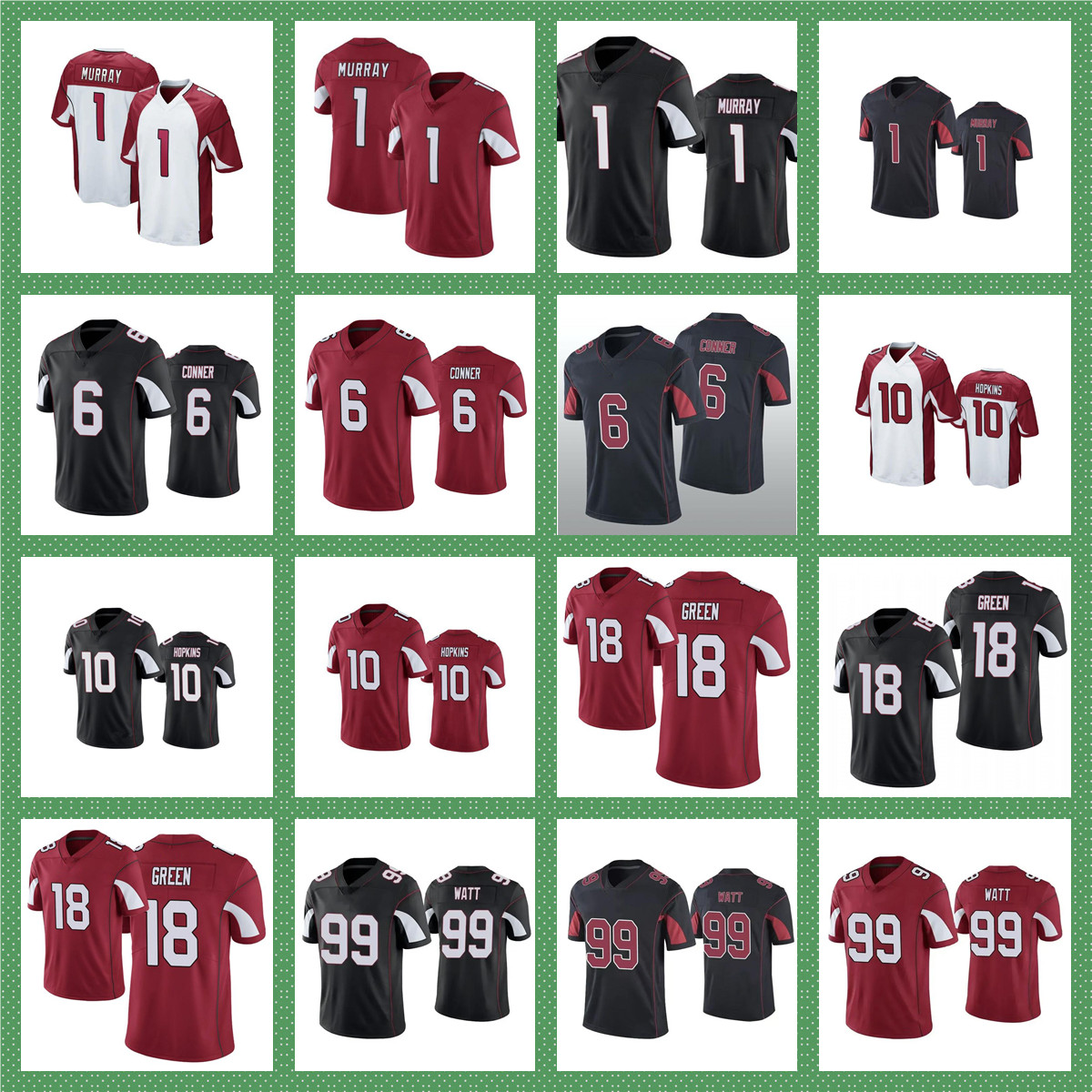 

Stitched Football Jerseys 1 Kyler Murray 6 James Conner 10 DeAndre Hopkins 18 green 99 J.J. Watt, Beige