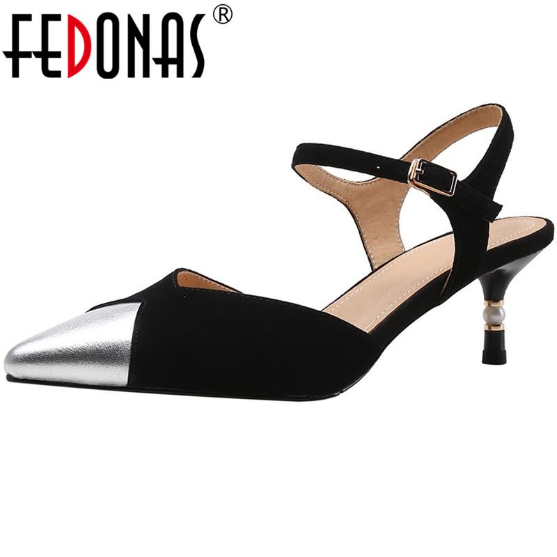 

Dress Shoes FEDONAS Summer Sexy Woman Mixed Colors Genuine Leather Pointed Toe High Heels Sandals For Women Night Club, Black