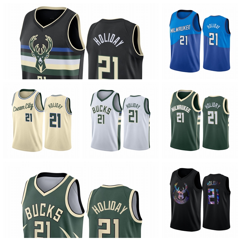 

Jrue Holiday Milwaukee Bucks MEN 2020-21 Cream Basketball Jersey, Black
