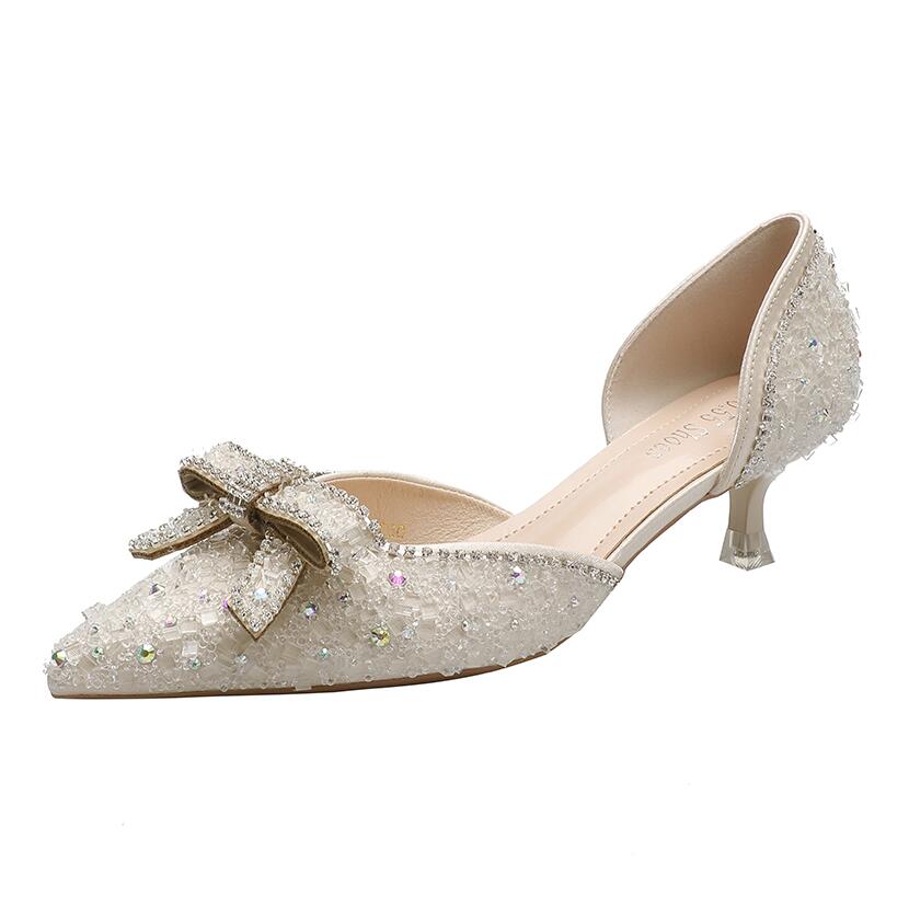 

Bow High Heels Women's Summer Sandals Waterproof Table Autumn Fine Heel Single Shoe Tide Dress Shoes, Bronze