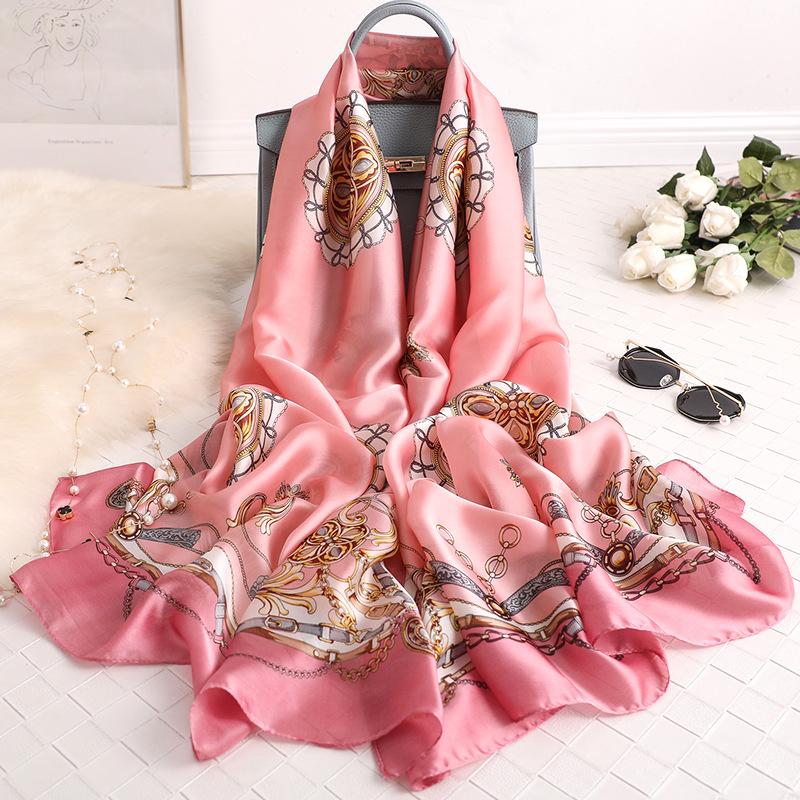 

Scarves 2021 Korean Style Dustproof Silk Autumn Sunscreen Beach Towel Floret Print Bandanna Winter 180X90CM Satin Shawls