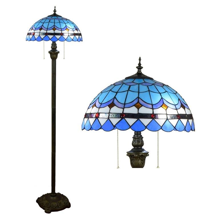 

Floor Lamps 16inch Tiffany Blue Mediterranean Stained Glass Lamp E27 110-240V For Home Parlor Dining Bed Room Standing