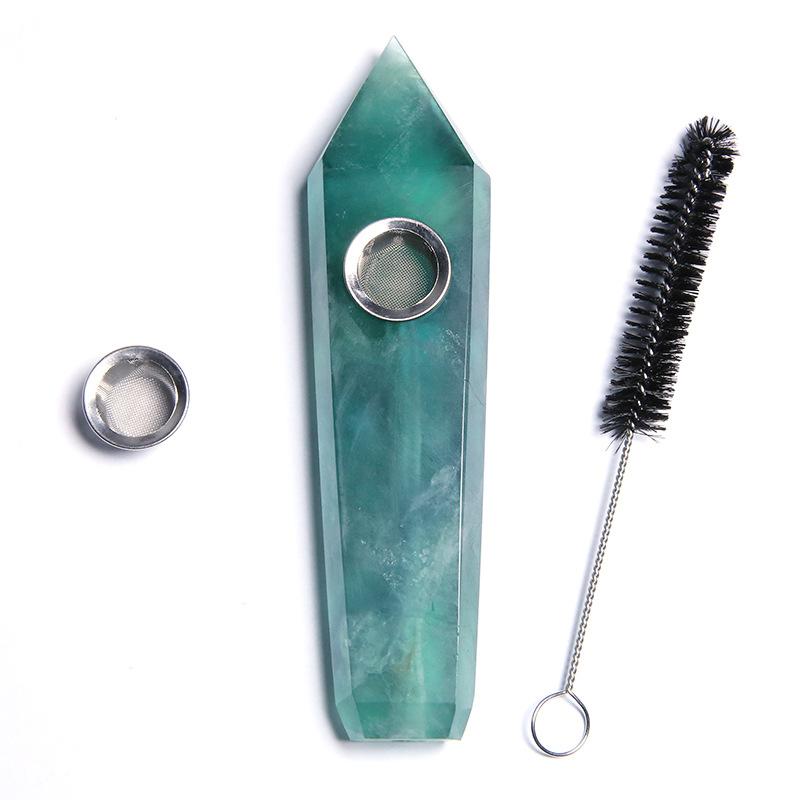 

Decorative Objects & Figurines Natural Crystal Green Fluorite Pipe Smoke Gemstones Crystals